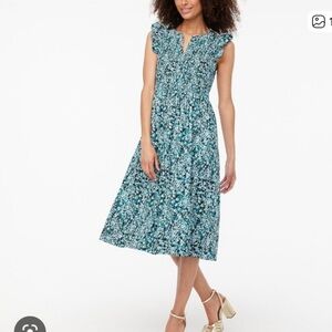 J. Crew Women’s Cotton Poplin Smocked Flutter-Sleeve Midi Dress Cottagecore  XS